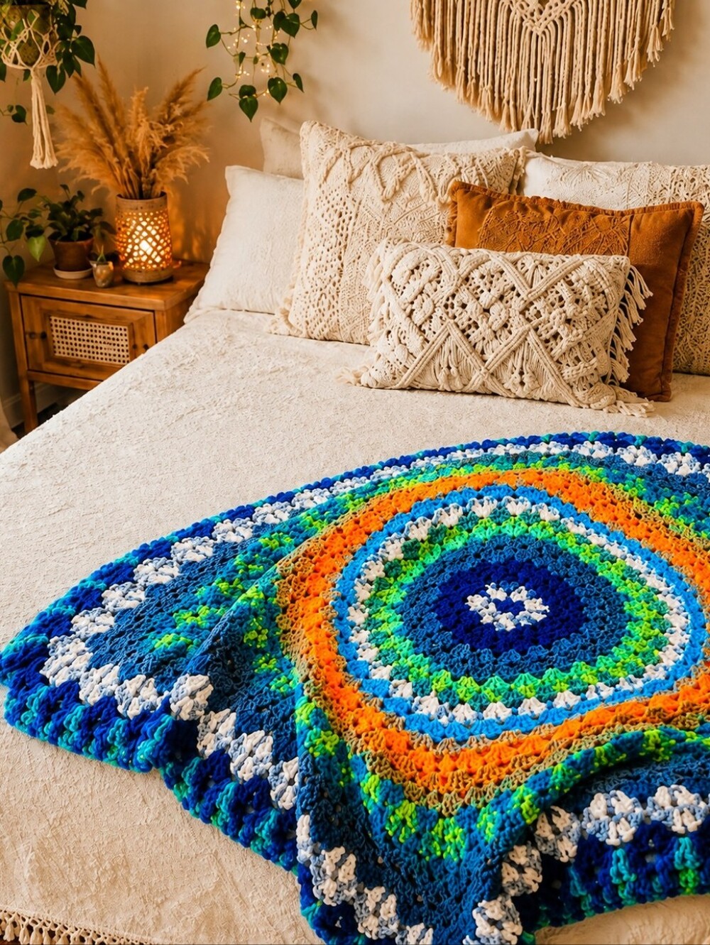 Handmade Multicolor Chunky Crochet Throw Blanket -